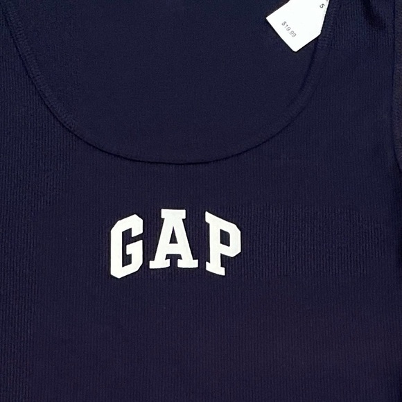 NWT GAP Womens cotton ribbed t blue white logo casual spring summer  SM - Picture 3 of 7